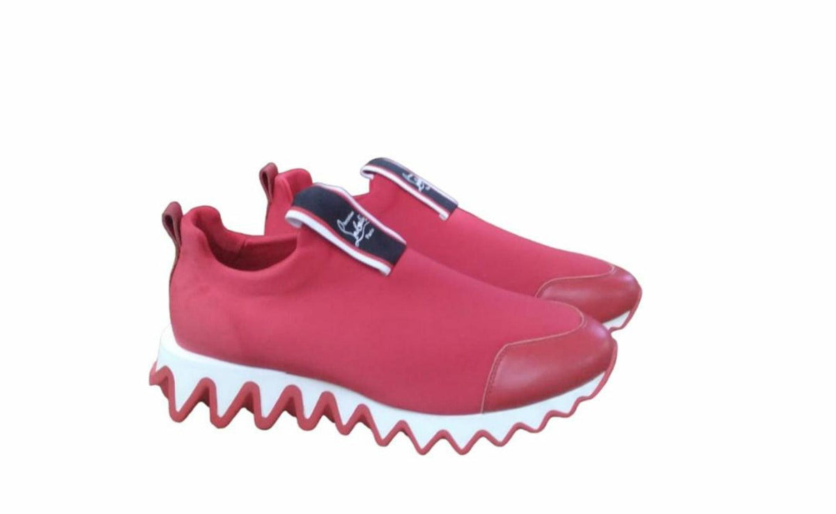 Paris Christian Loubou Yatch Spikes Flat Carl Sneakers- Red - Obeezi.com
