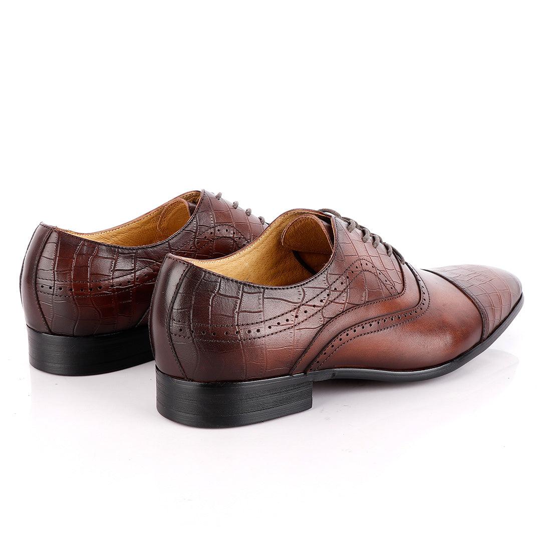 Paul Smith Oxford Half Croc Laceup Wingtip Coffee Leather Shoes - Obeezi.com