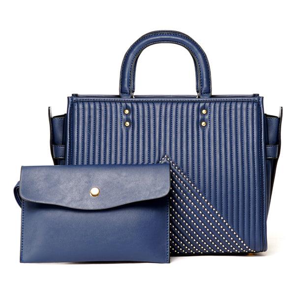 Pelletini 2-in-1 Triangle Stud Genuine Leather Handbag Blue - Obeezi.com