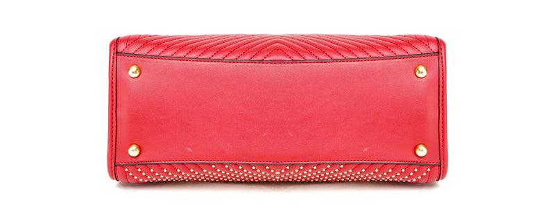Pelletini 2-in-1 Triangle Stud Genuine Leather Handbag Red - Obeezi.com