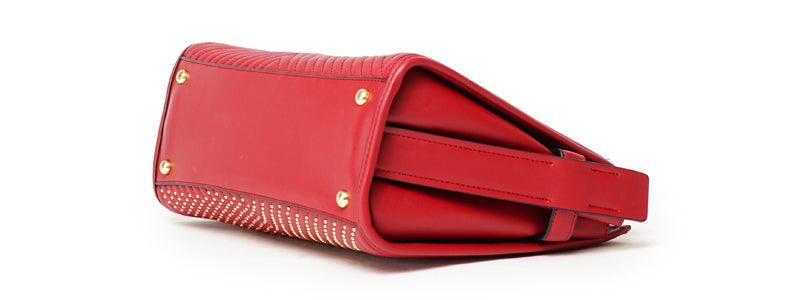 Pelletini 2-in-1 Triangle Stud Genuine Leather Handbag Silver - Obeezi.com