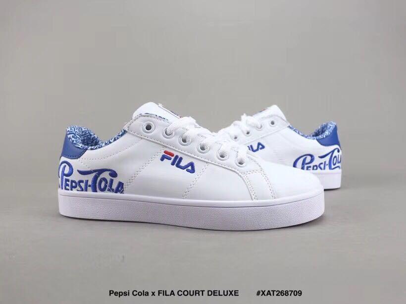 Pepsi Cola X Fila Court Deluxe Low Tennis Culture Shoes White and Blue - Obeezi.com
