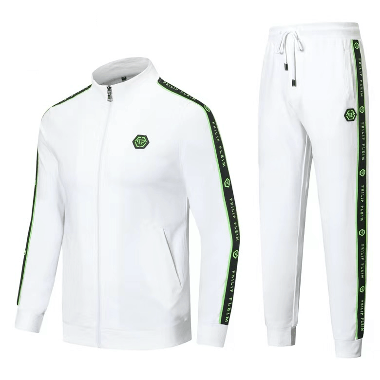 Phil Logo Designed Two Piece Cotton Designed Track Suit - White - Obeezi.com