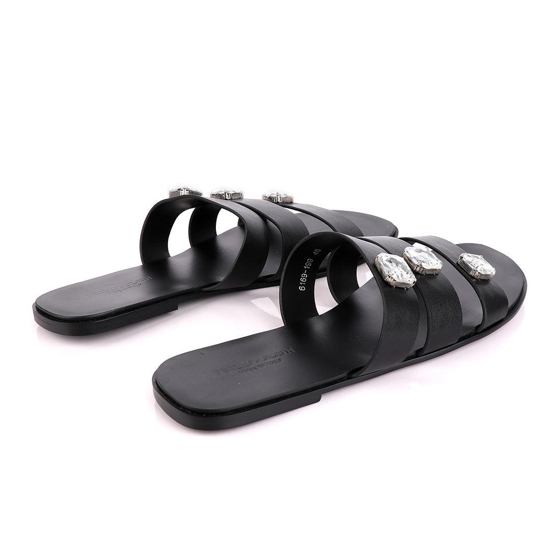 Philipp Plein Callisto Black Leather Sandal With Studs - Obeezi.com
