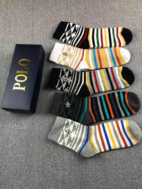 Polo Ralph Lauren Unisex 5 Pack Mercerized Cotton Diagonal Stripe Socks - Obeezi.com