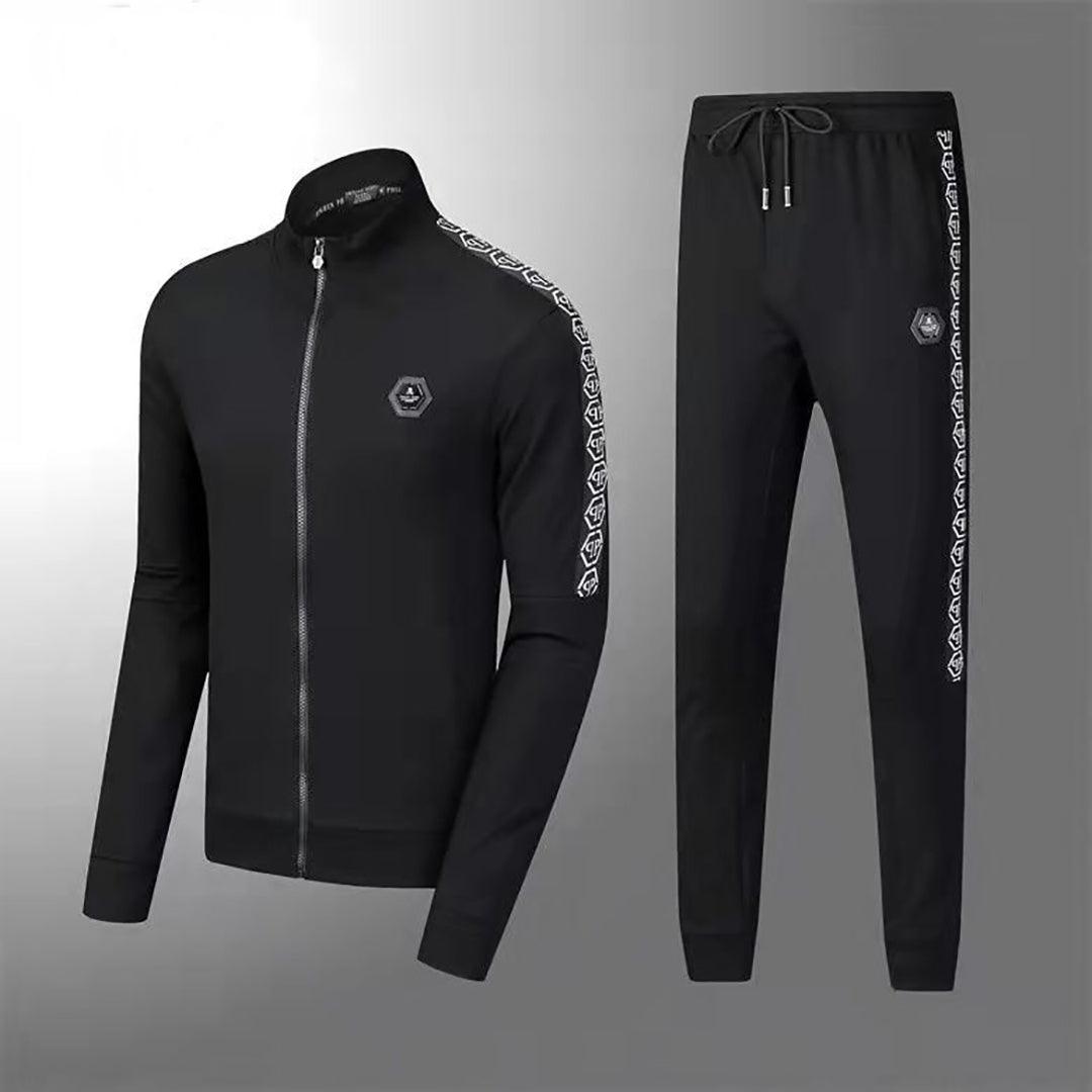 PP Black Branded Two Piece Cotton Designed Track Suit - Obeezi.com
