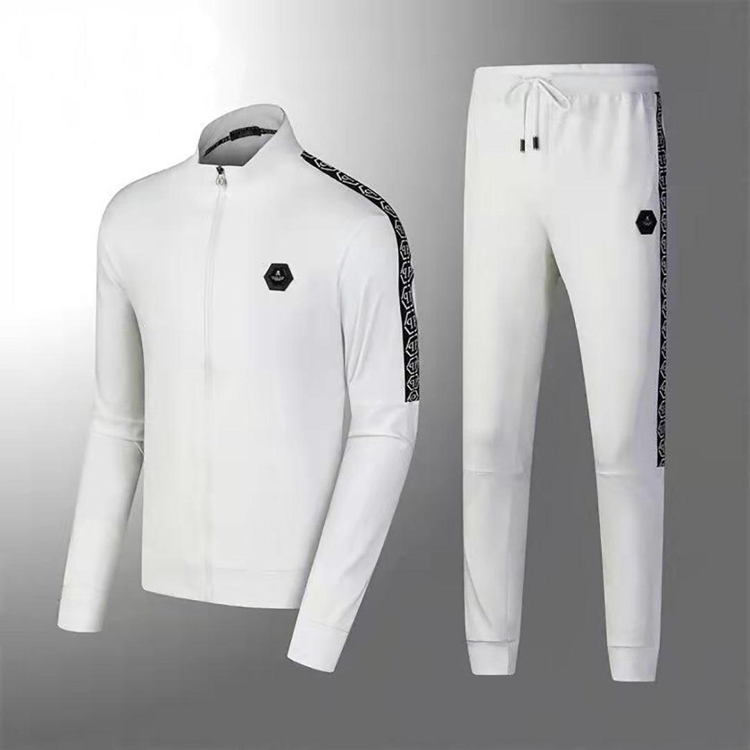 PP Branded Two Piece Cotton Designed Track Suit - White - Obeezi.com