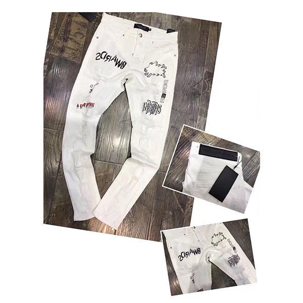PP color patch high-waisted straight-fit White jeans - Obeezi.com