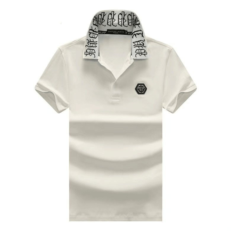 PP Luxury Logo Designed Collar Polo- White - Obeezi.com