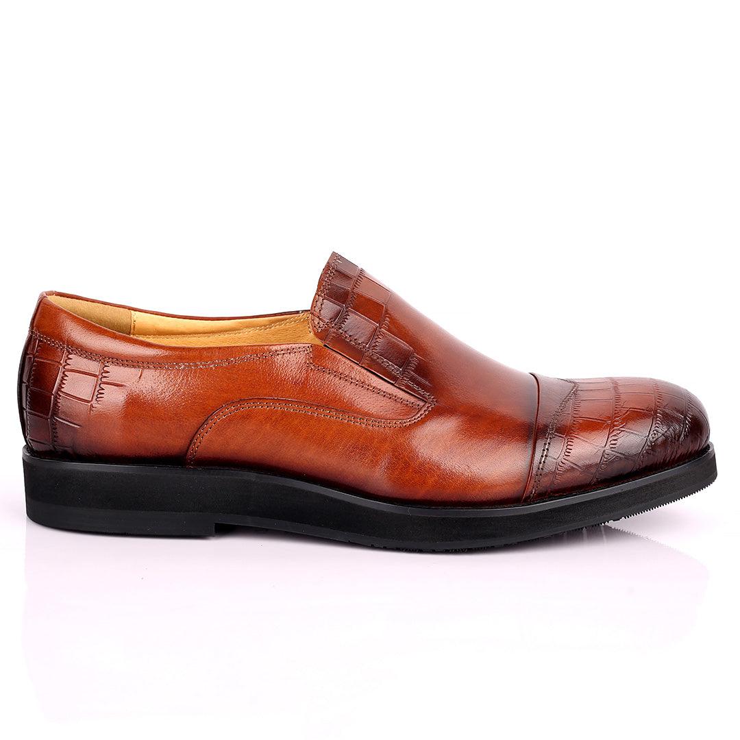 Prad Classic Brown Half Croc Leather Shoe - Obeezi.com