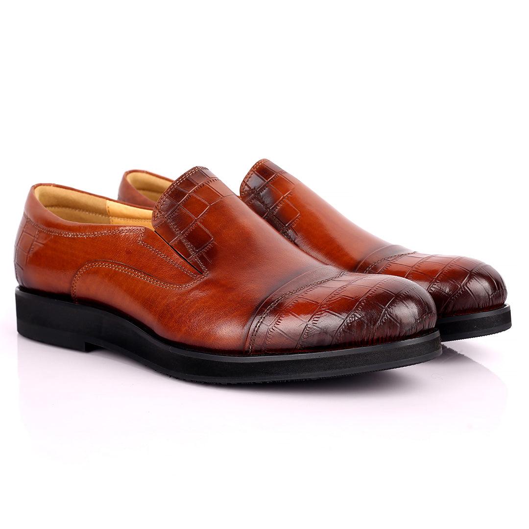 Prad Classic Brown Half Croc Leather Shoe - Obeezi.com