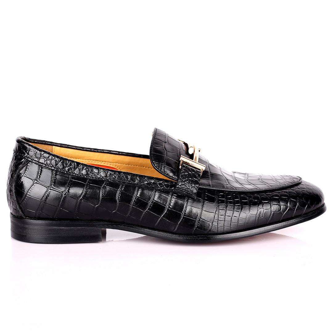 Prad Elegant Croc Leather Logo Designed Formal Shoe - Black - Obeezi.com