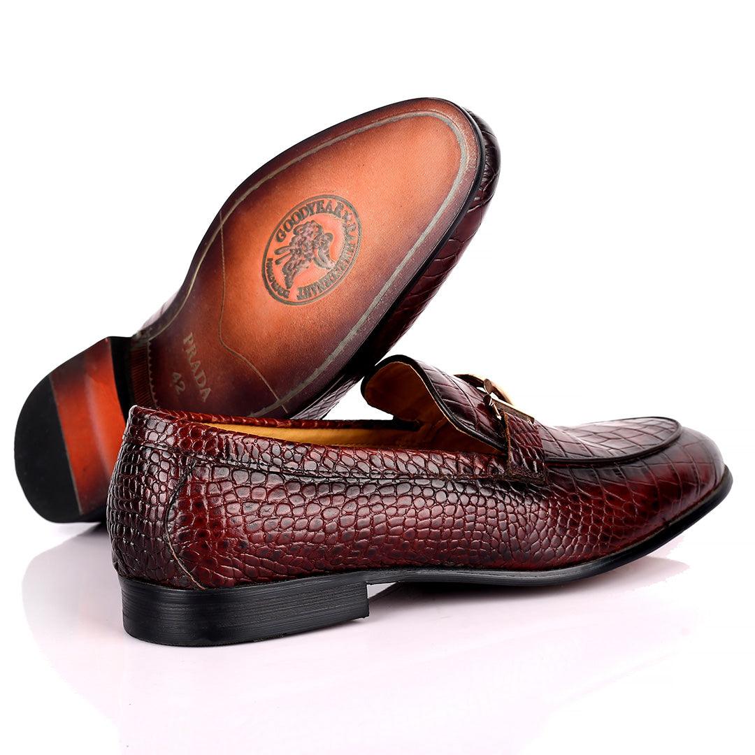 Prad Elegant Croc Leather Logo Designed Formal Shoe - Coffee - Obeezi.com