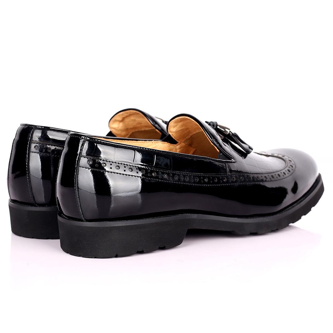 Prad Elegant Side Perforated Glossy Designed Formal Shoe - Black - Obeezi.com