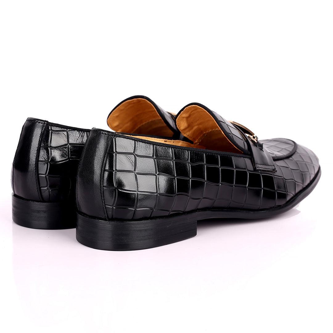 Prad Superlative Croc Leather With Gold Designed Shoe - Black - Obeezi.com