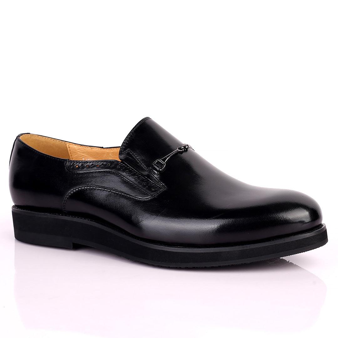 Prad Superlative Leather Black Shoe with Chain Design - Obeezi.com