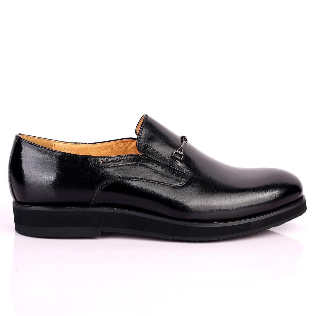 Prad Superlative Leather Black Shoe with Chain Design - Obeezi.com