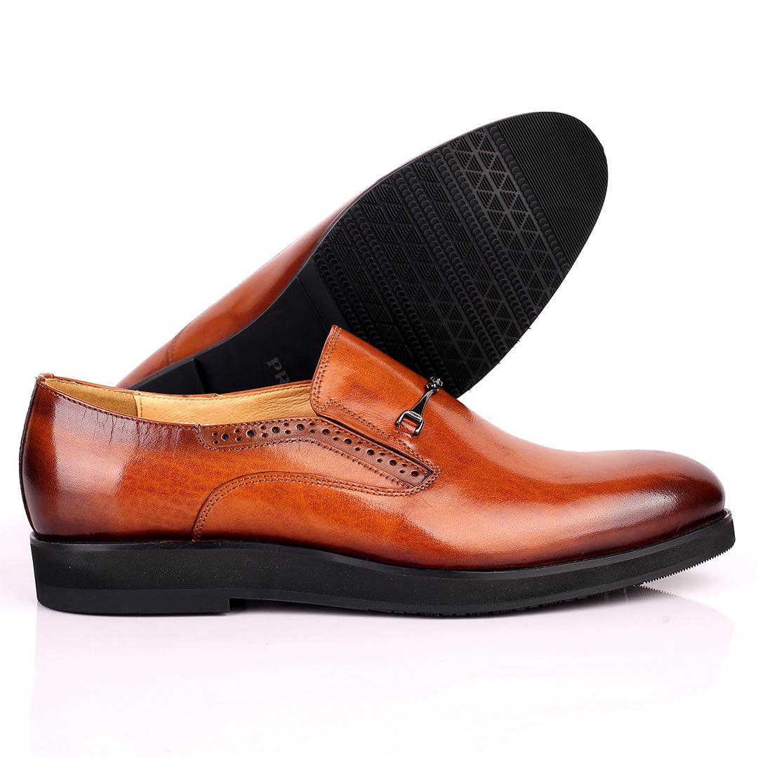 Prad Superlative Leather Brown Shoe with Chain Design - Obeezi.com