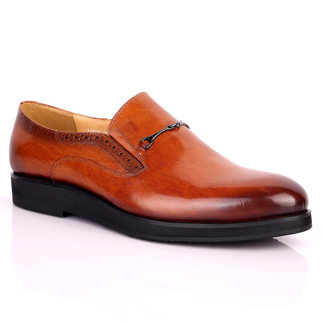 Prad Superlative Leather Brown Shoe with Chain Design - Obeezi.com