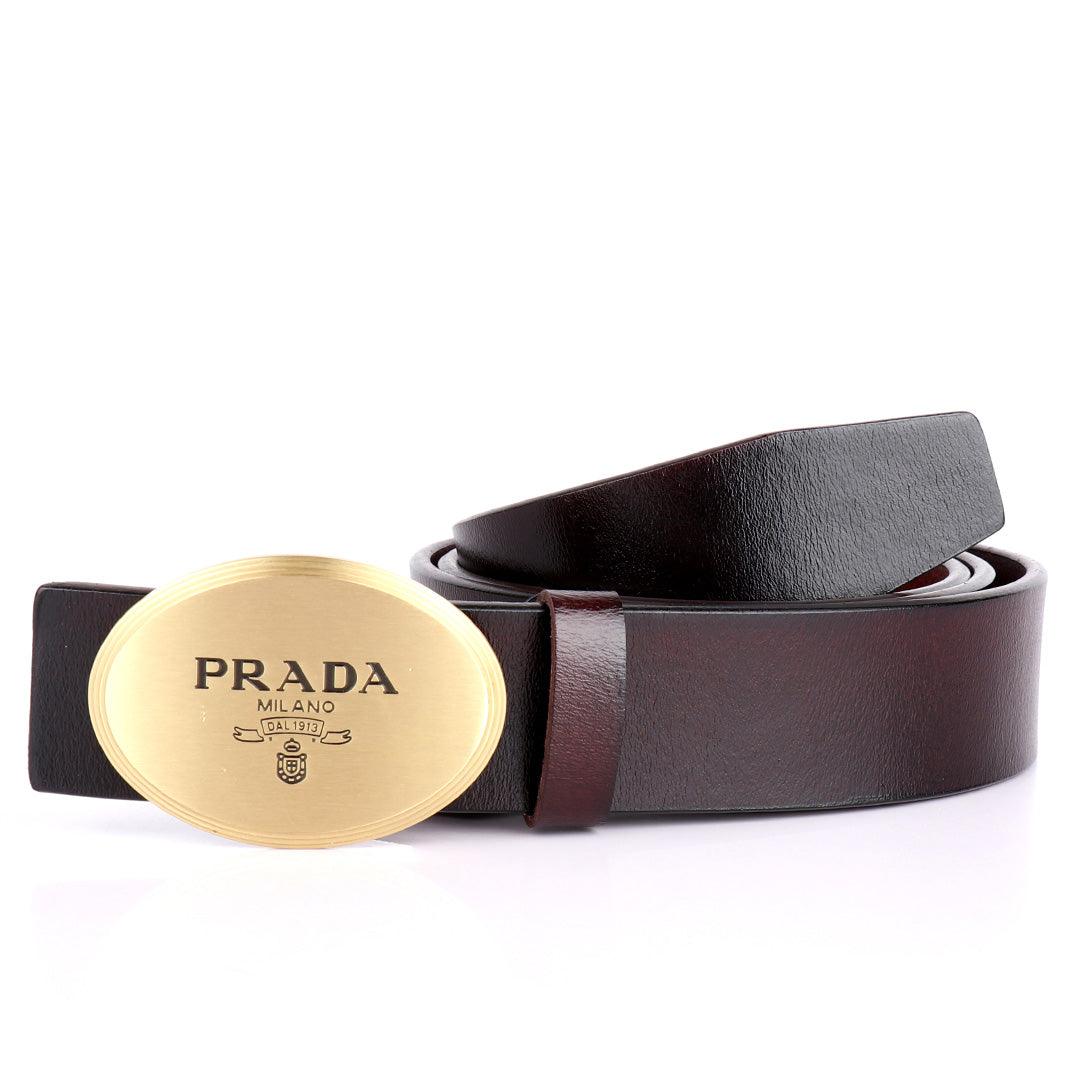 Prada Men's Logo Engraved Leather Belt Brown - Obeezi.com