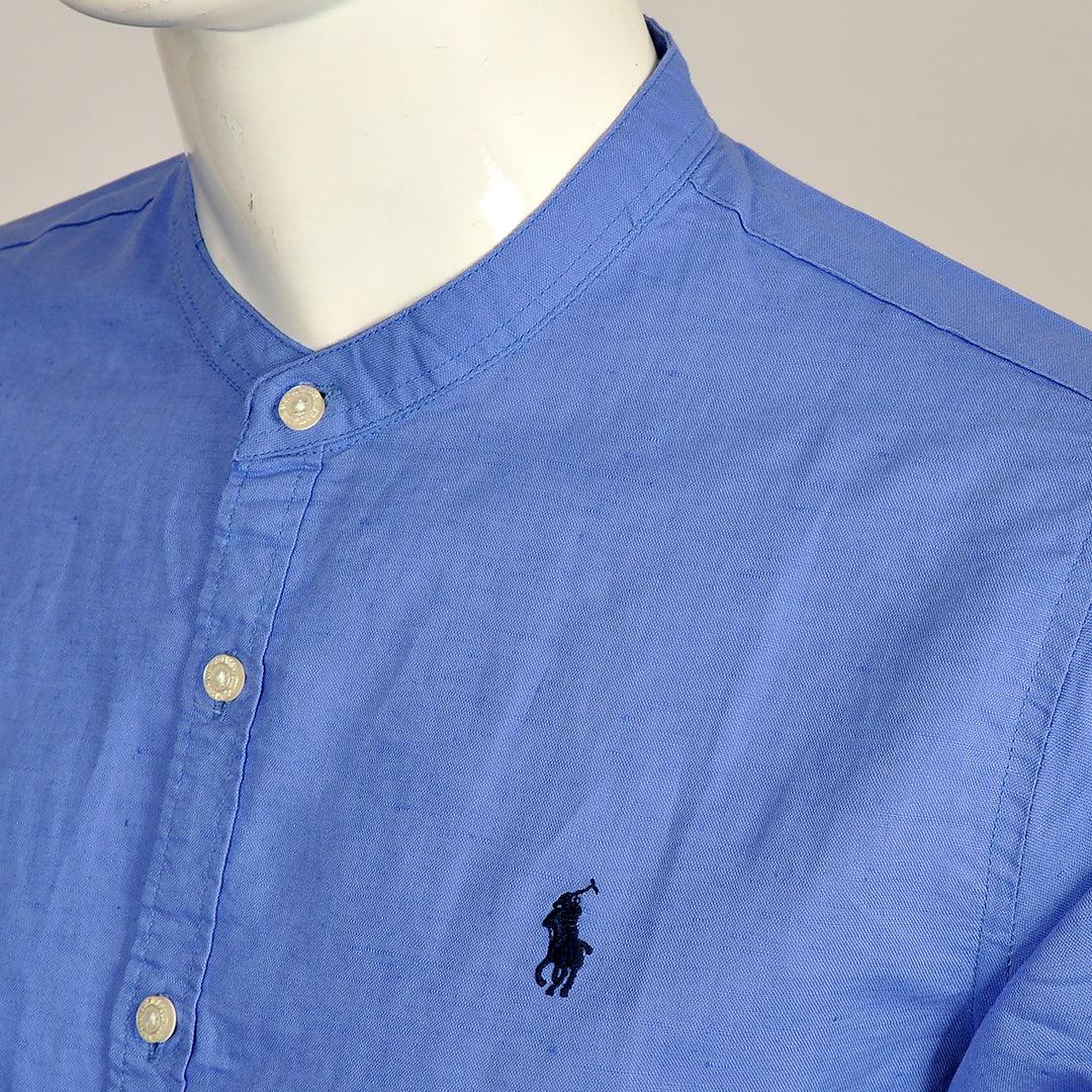 PRL Bishop Collar Button Down Men's Long Sleeve Shirt - Blue - Obeezi.com