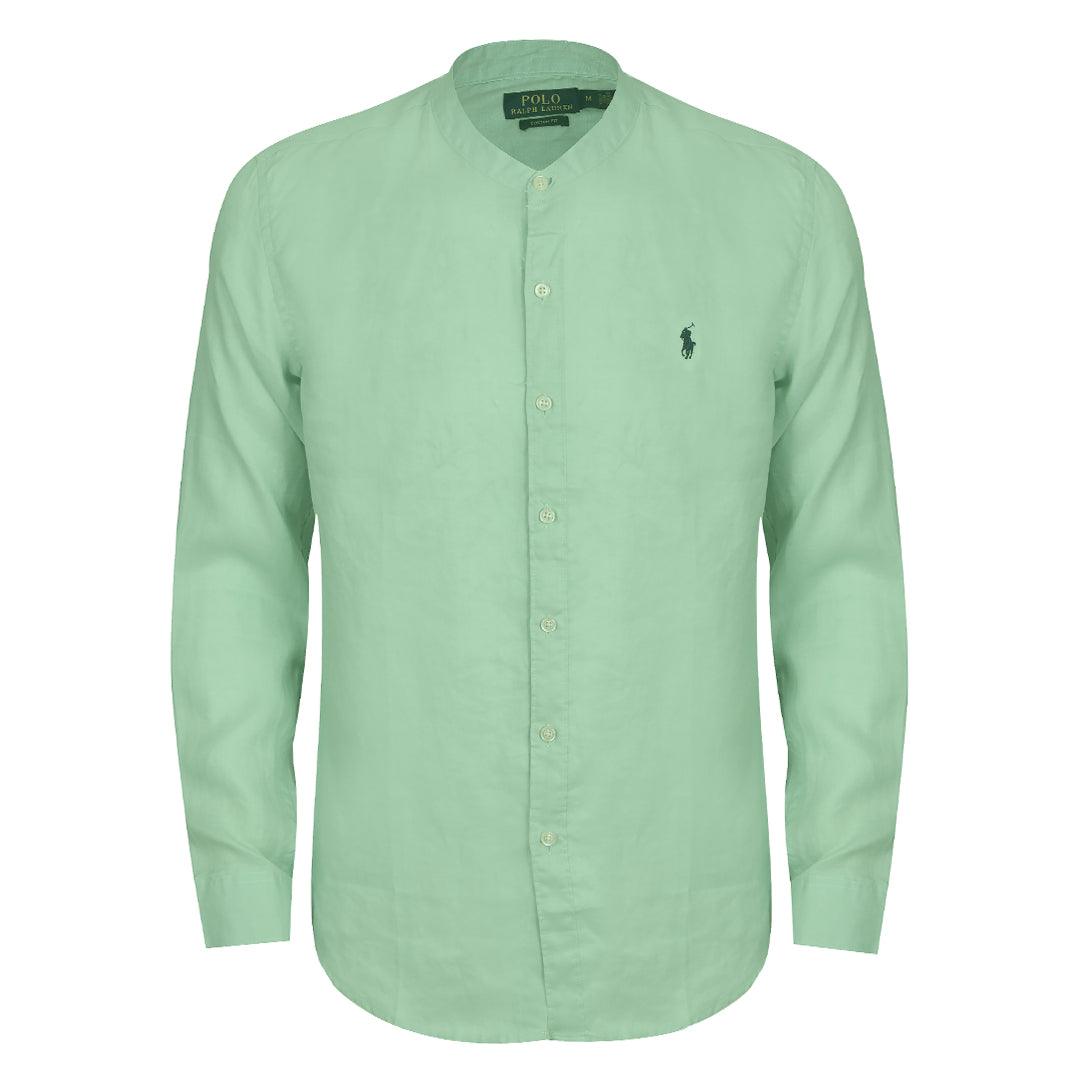 PRL Bishop Collar Button Down Men's Long Sleeve Shirt - Green - Obeezi.com