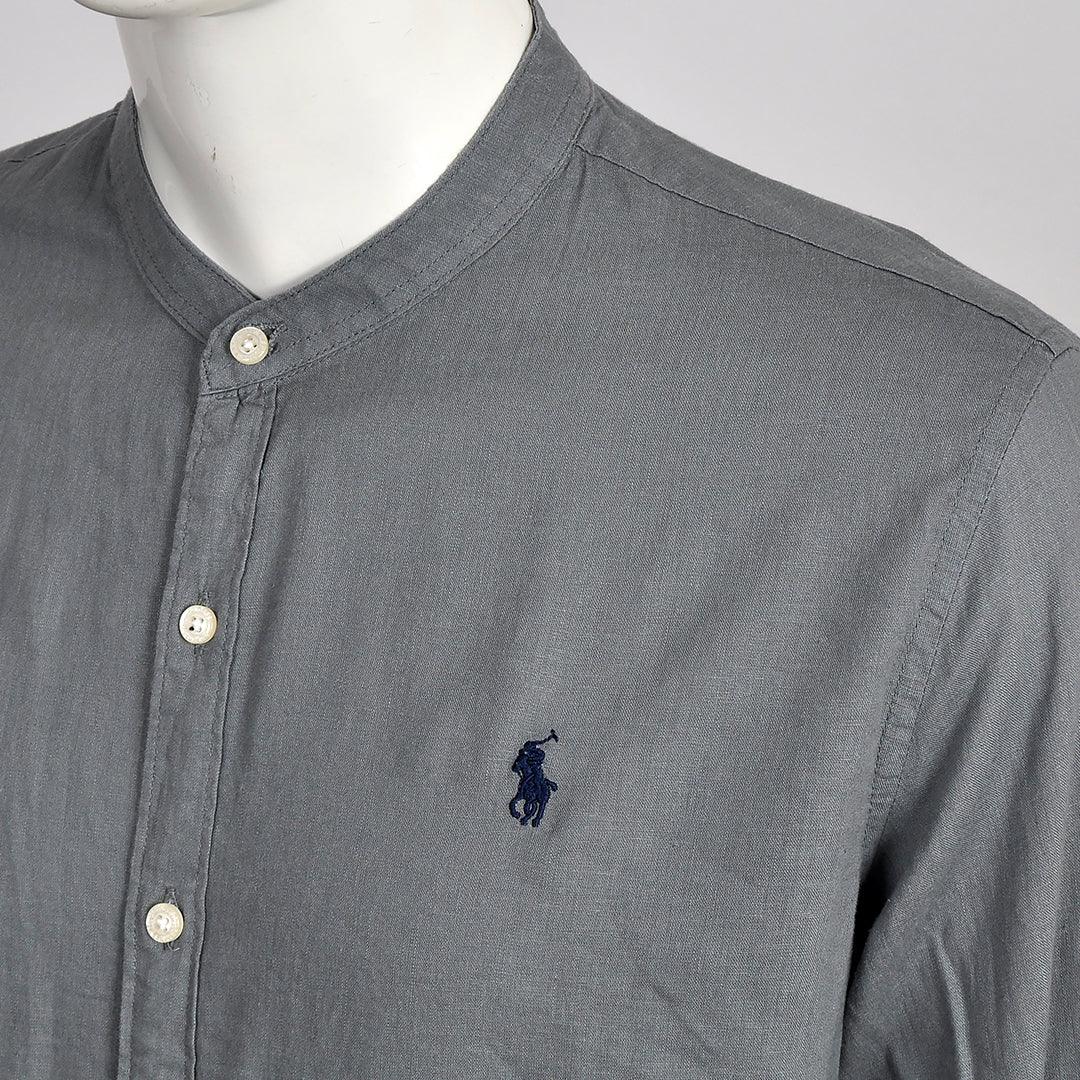 PRL Bishop Collar Button Down Men's Long Sleeve Shirt - Grey - Obeezi.com