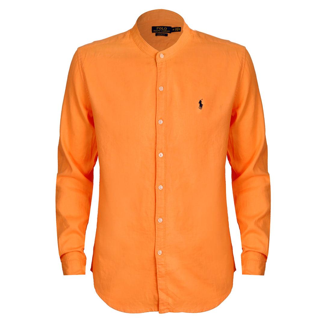 PRL Bishop Collar Button Down Men's Long Sleeve Shirt - Orange - Obeezi.com