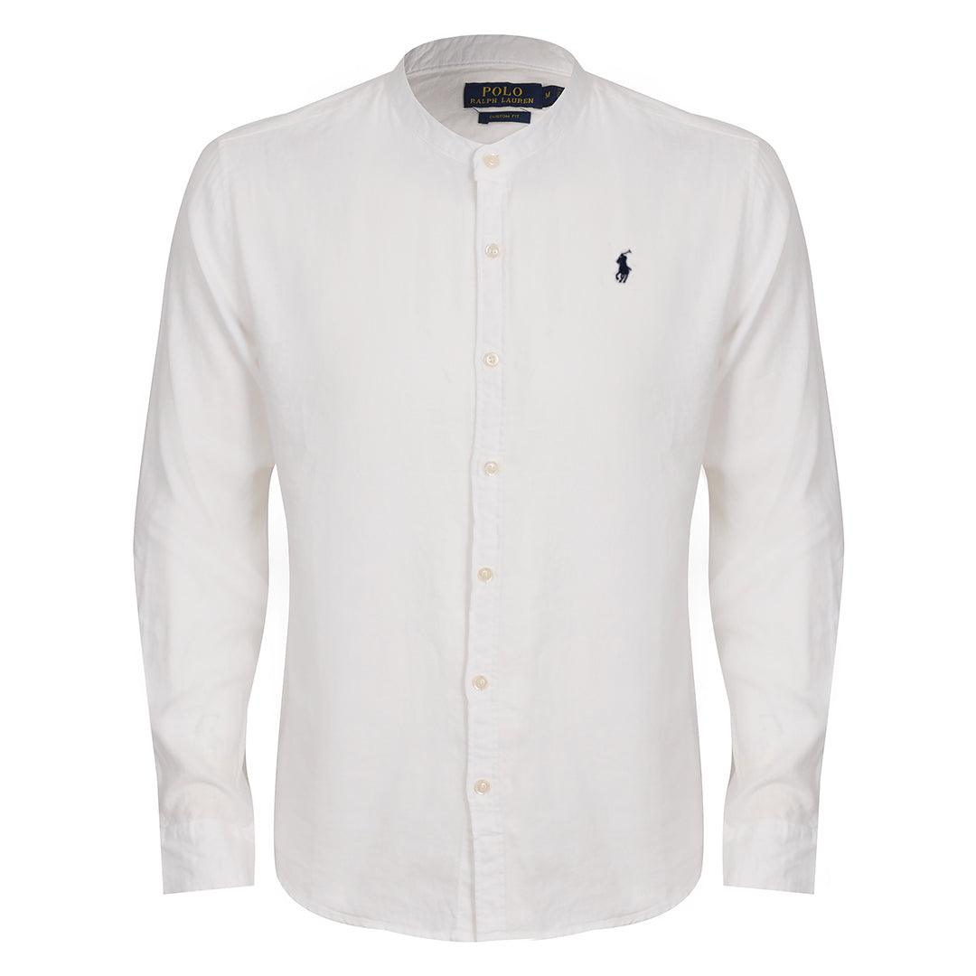 PRL Bishop Collar Button Down Men's Long Sleeve Shirt - White - Obeezi.com