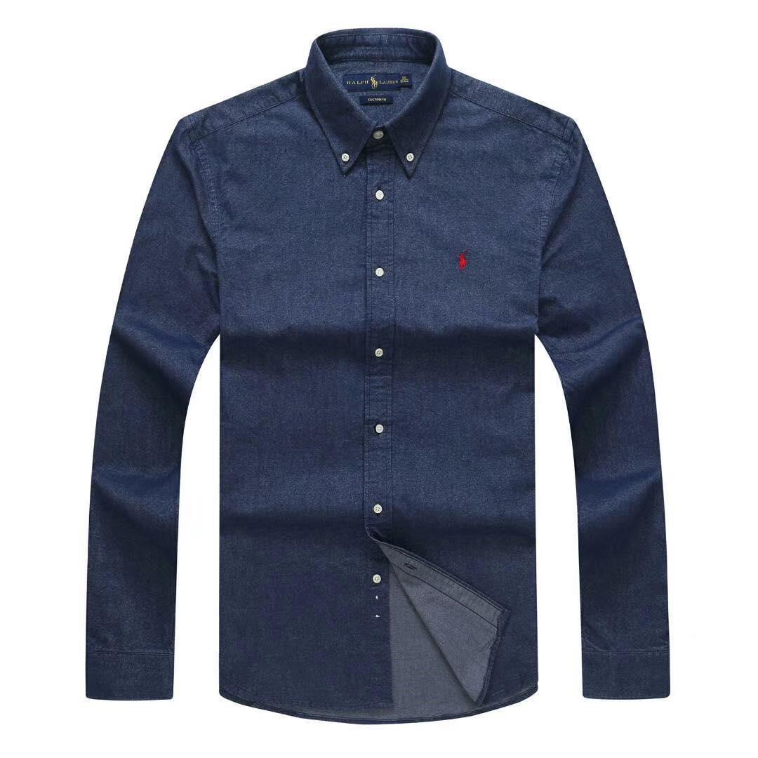 PRL Classic Fit Denim Long sleeve Shirt-Blue - Obeezi.com