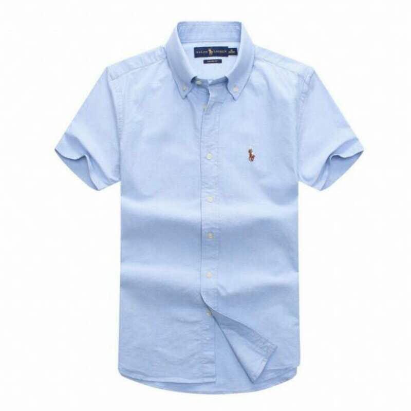 PRL Classic Fit Oxford Button-Down Pony Logo Shortsleeve Shirt - Sky Blue - Obeezi.com