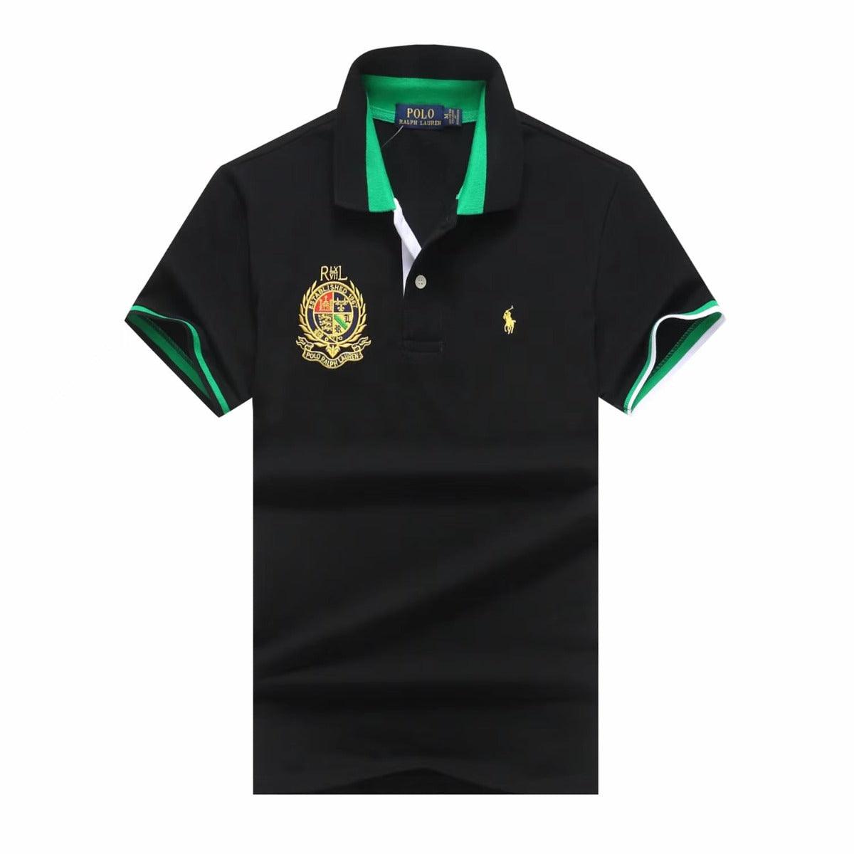 PRL Custom Fit Dual Toned Collar Premium Cotton Polo Shirt- Black - Obeezi.com