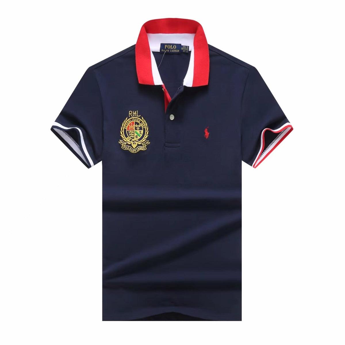 PRL Custom Fit Dual Toned Collar Premium Cotton Polo Shirt- NavyBlue - Obeezi.com