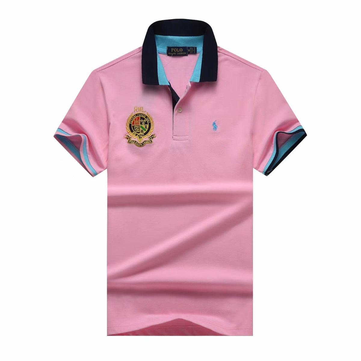 PRL Custom Fit Dual Toned Collar Premium Cotton Polo Shirt- Pink - Obeezi.com