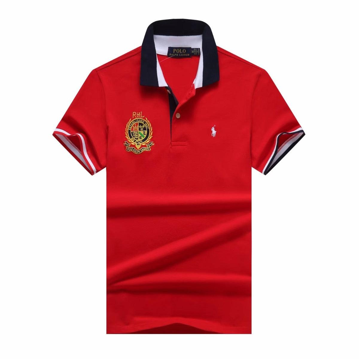 PRL Custom Fit Dual Toned Collar Premium Cotton Polo Shirt- Red - Obeezi.com