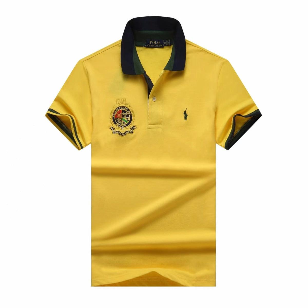 PRL Custom Fit Dual Toned Collar Premium Cotton Polo Shirt- Yellow - Obeezi.com