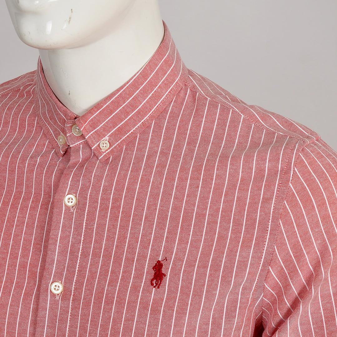 PRL Custom Fit Long Sleeve Striped Cotton Shirt- Pink - Obeezi.com