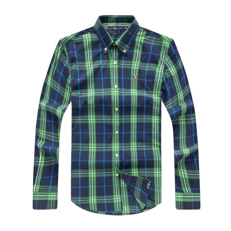 PRL Custom Fit Madras Check Button Down Long Sleeve Shirt- Green - Obeezi.com