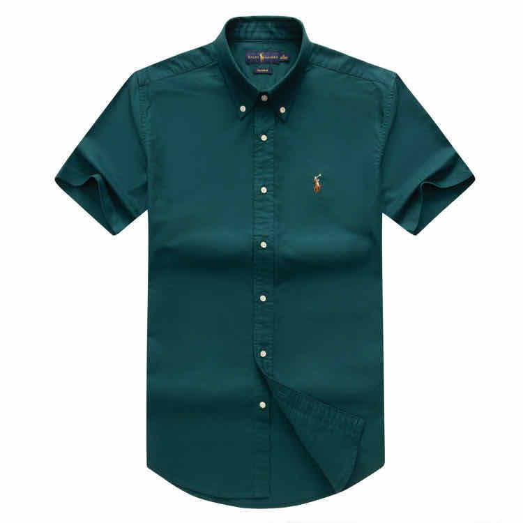 PRL Custom Fit Short Sleeve Button Down Oxford Shirt- Green - Obeezi.com
