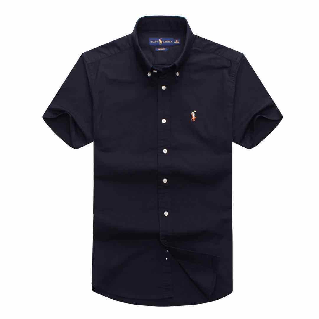 PRL Custom Fit Short Sleeve Button Down Oxford Shirt- NavyBlue - Obeezi.com