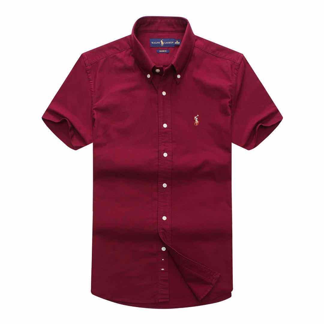 PRL Custom Fit Short Sleeve Button Down Oxford Shirt- Wine - Obeezi.com