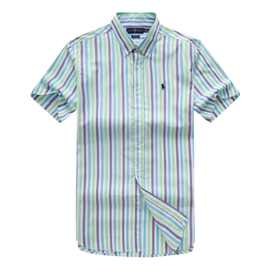 PRL Custom Fit Short Sleeve Colored Striped Cotton Shirt- Purple - Obeezi.com