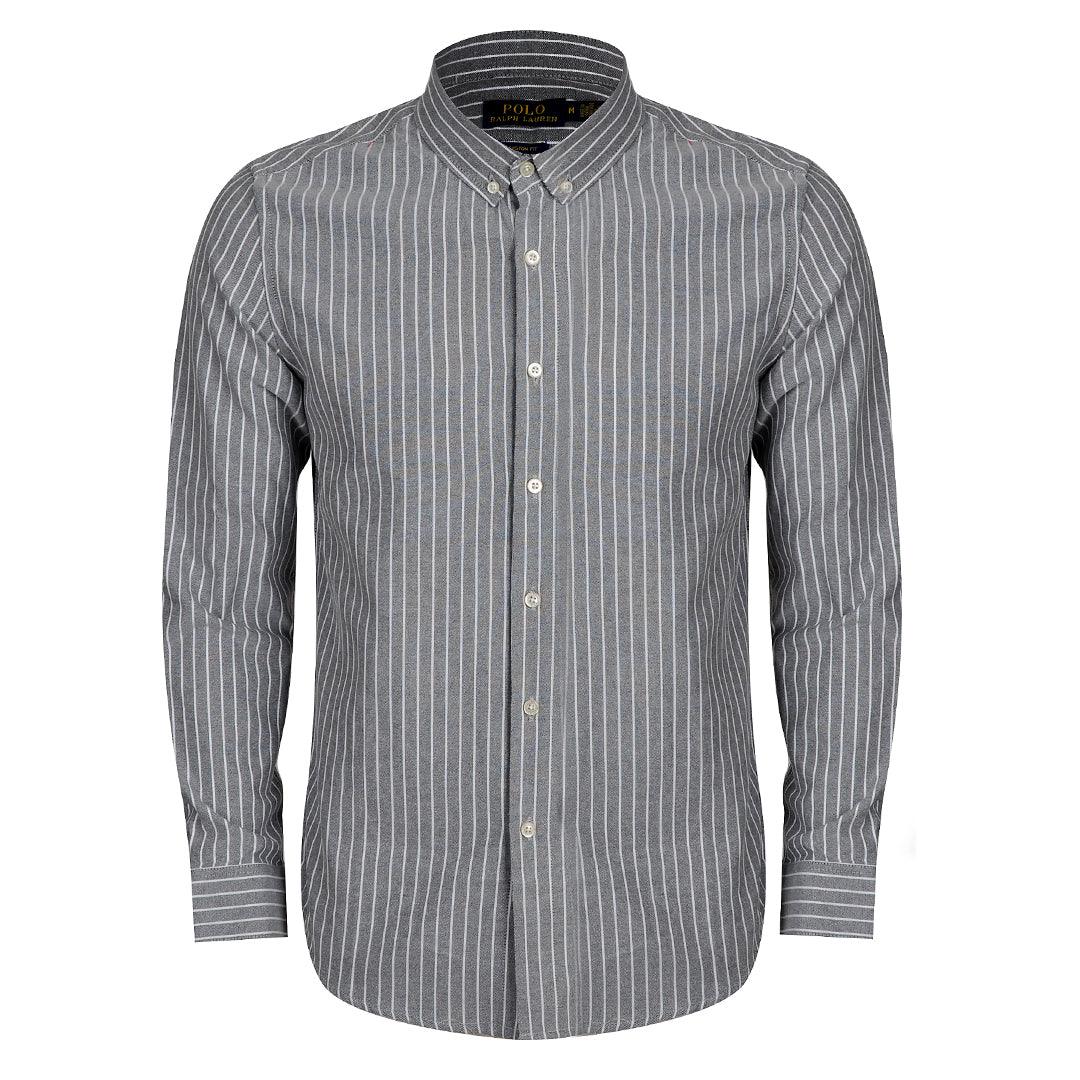PRL Essential Men's Custom Fit Striped Long Sleeve Shirt- Ash - Obeezi.com
