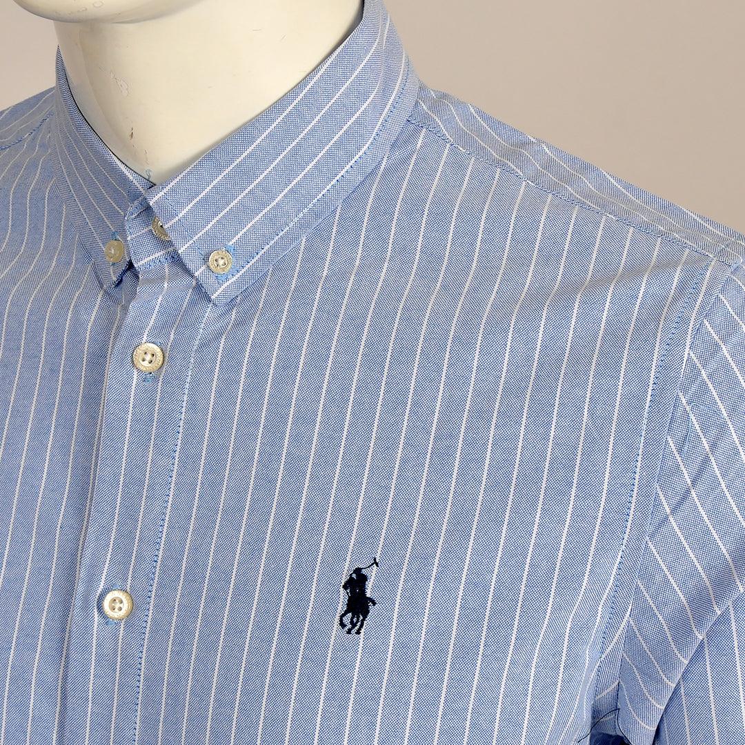 PRL Essential Men's Custom Fit Striped Long Sleeve Shirt- Blue - Obeezi.com
