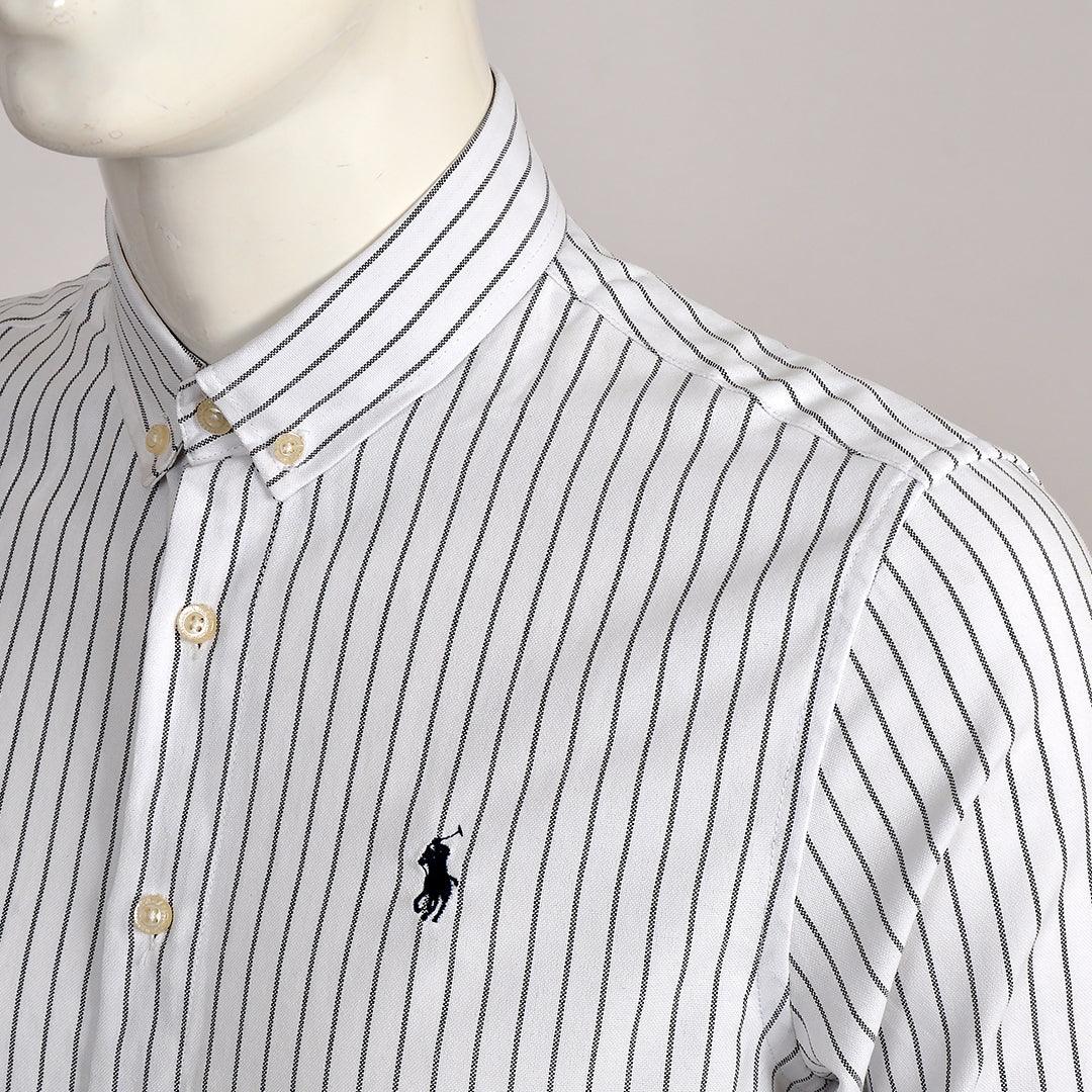 PRL Essential Men's Custom Fit Striped Long Sleeve Shirt- White - Obeezi.com