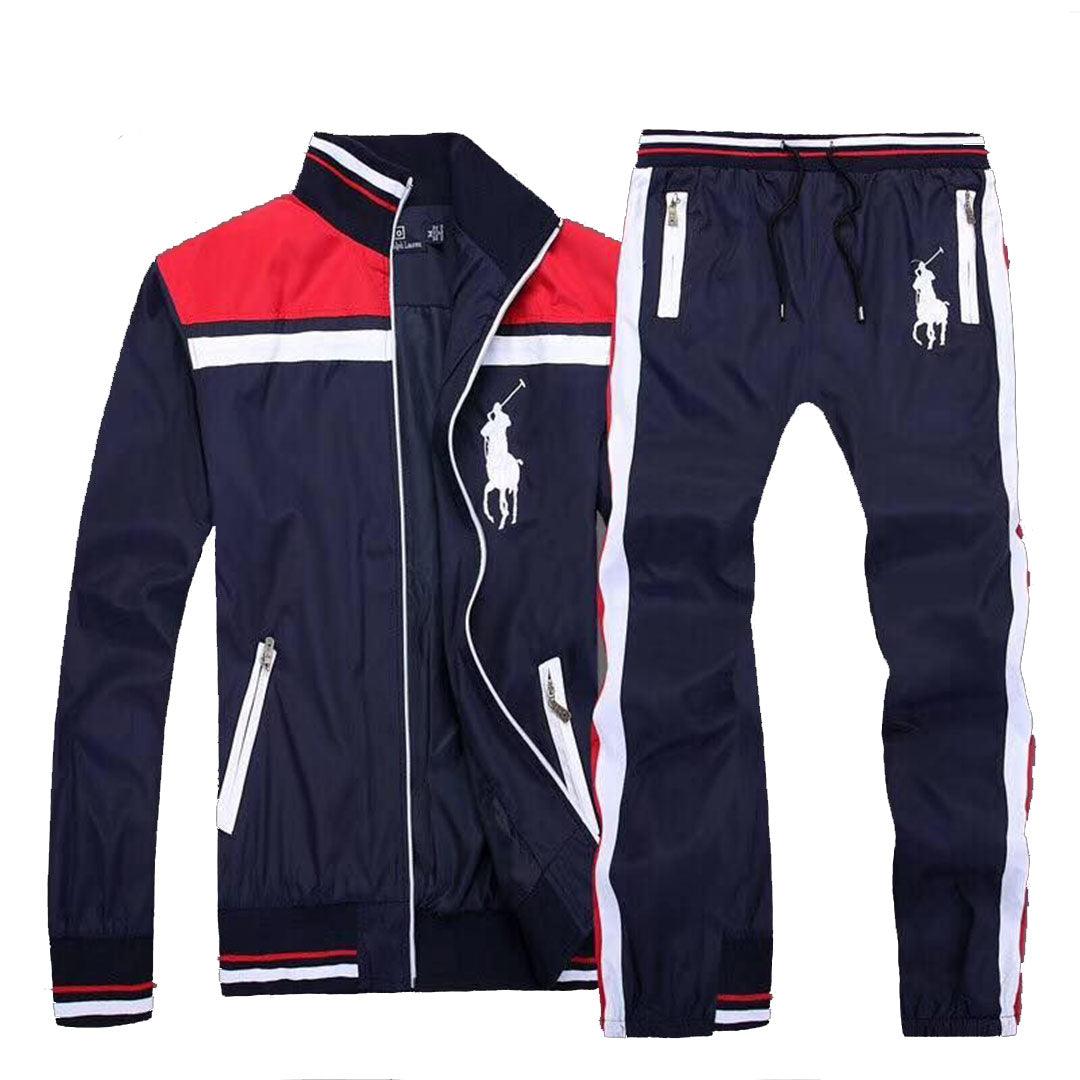 PRL Fashionable POLO Tailored Track Suit with Stripe- NavyBlue Red - Obeezi.com