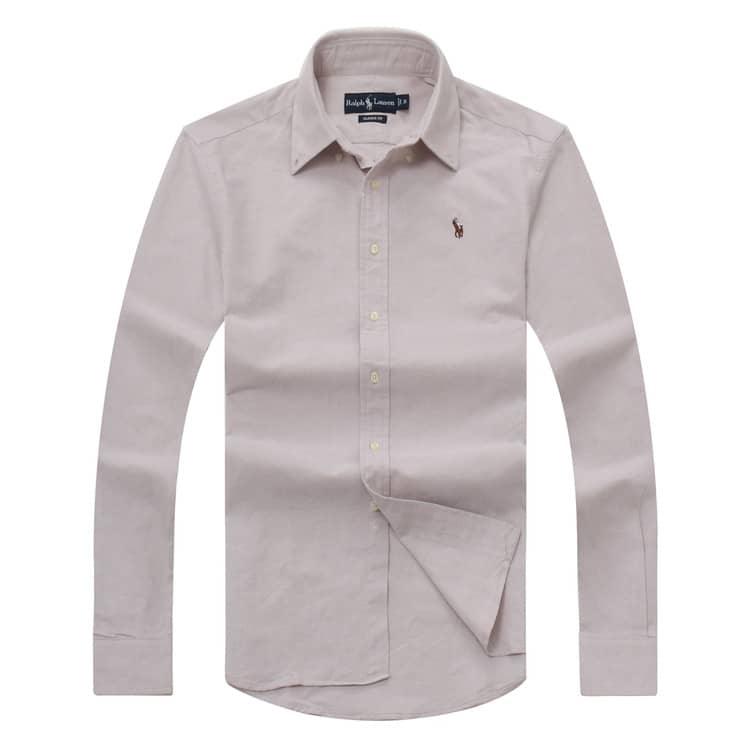 PRL Logo embroidered Brown Button Down Long Sleeve Shirt - Obeezi.com