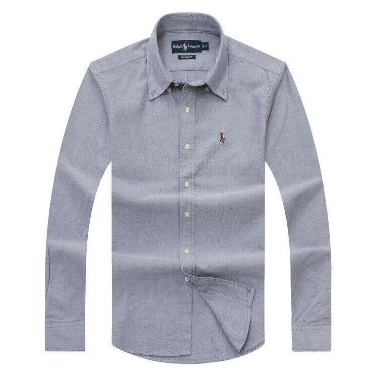 PRL Logo embroidered Button Down Chambray Shirt-Ash - Obeezi.com