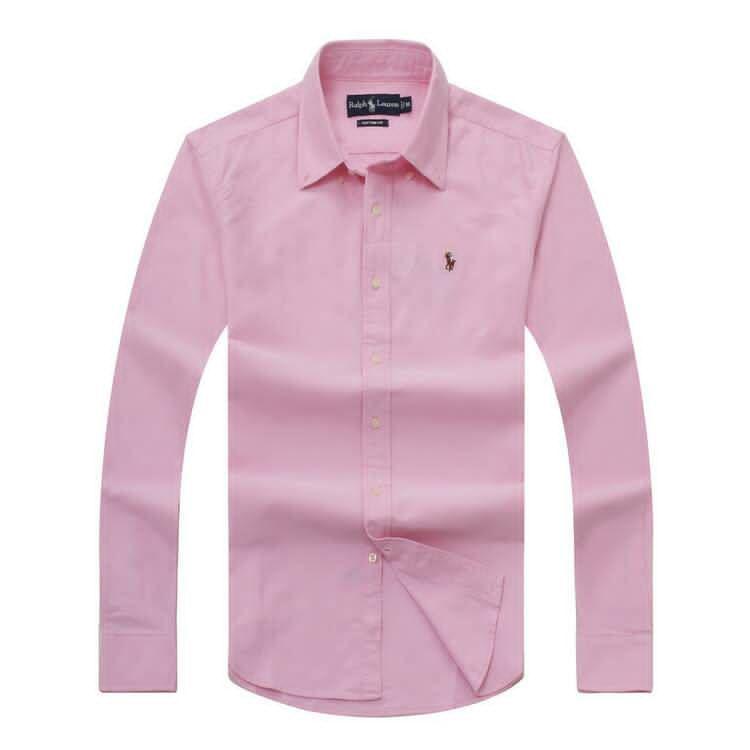 PRL Logo embroidered Button Down Chambray Shirt-Pink - Obeezi.com