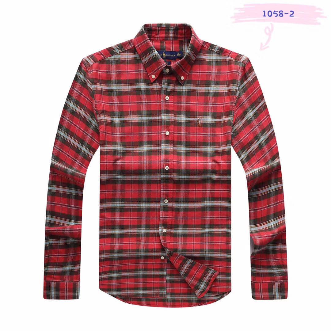 PRL Men's Checkered Green Red Button-Down Long Sleeve Shirt - Obeezi.com